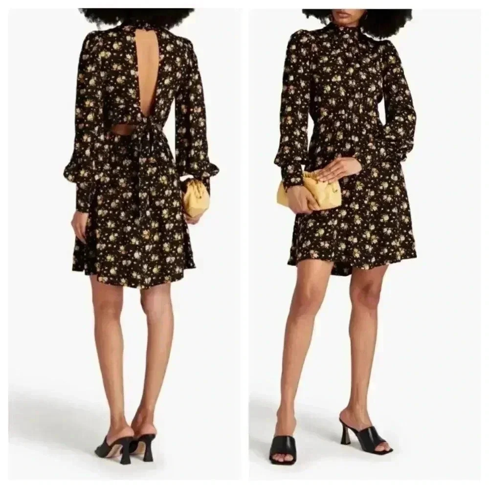 NWT by Timo Longsleeve Open Back Floral Jacquard A-line Mini Dress size XS